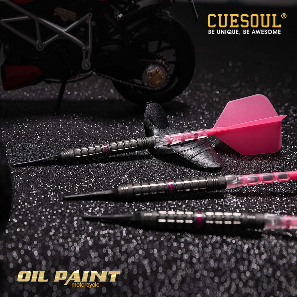 【送料無料】ダーツ CUESOUL オートバイシリーズ ソフトチップ 90% タングステン ダーツセット オイルペイント仕上げ ROST T19 シャフト一体型フライト付き ピンク 3本セット|CUESOUL公式店
