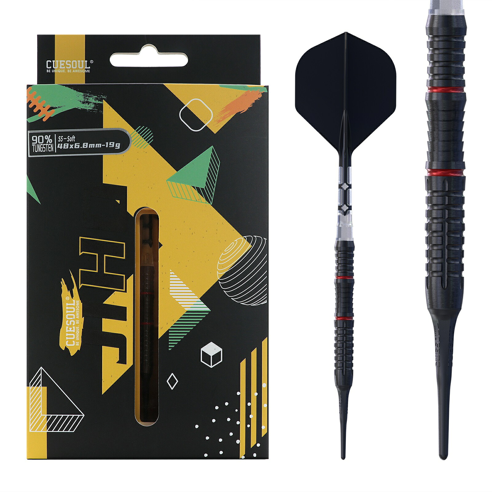 【送料無料】cuesoul ダーツ JIHO S5 19/23グラム 90% タングステン鋼含み ソフト ダーツ ソフトチップ スチール ダーツ スチールチップ ダーツ セット ROST T19 2 色 一体型フライト