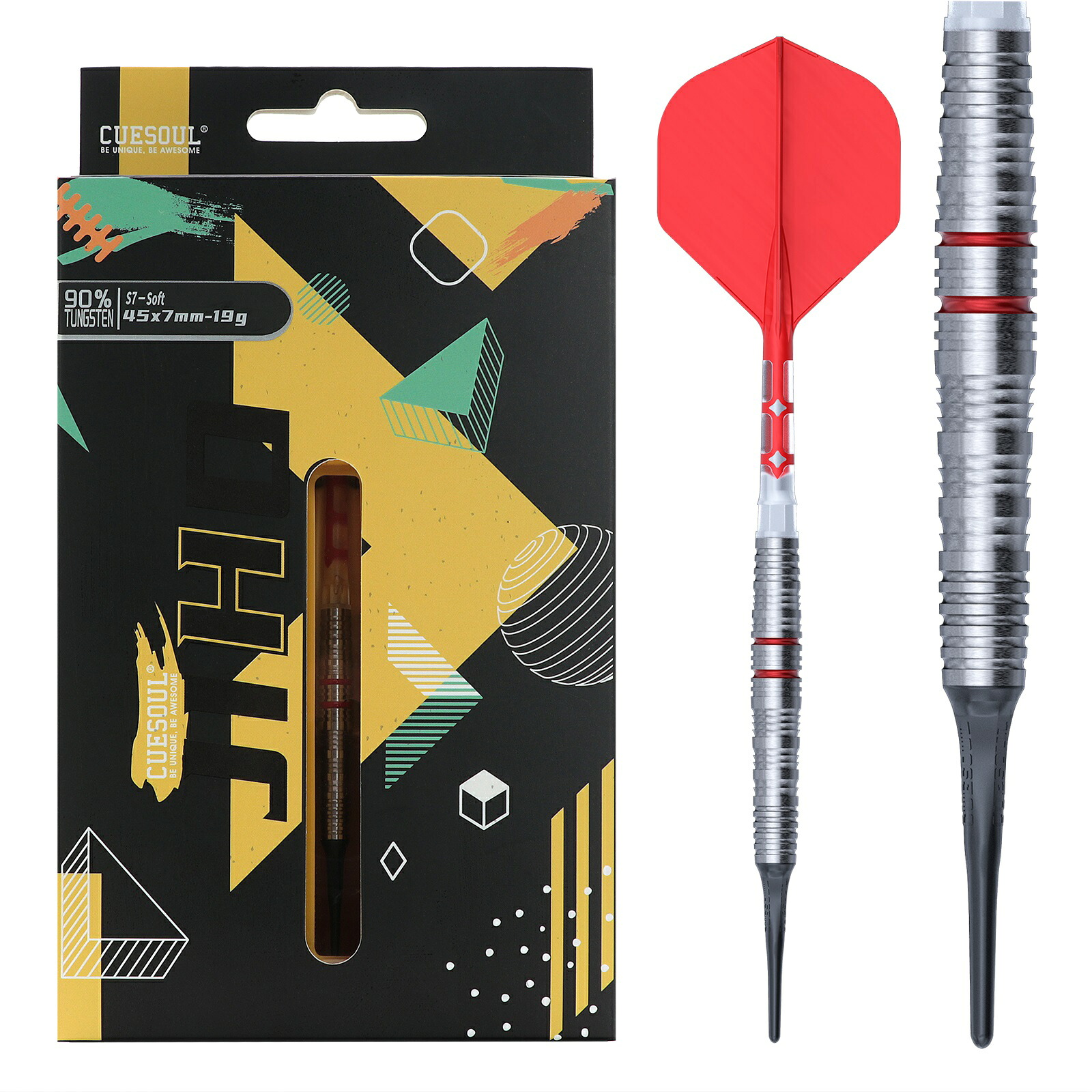 【送料無料】cuesoul ダーツ JIHO S7 19/21グラム 90% タングステン鋼含み ソフト ダーツ ソフトチップ スチール ダーツ スチールチップ ダーツ セット ROST T19 2 色 一体型フライト