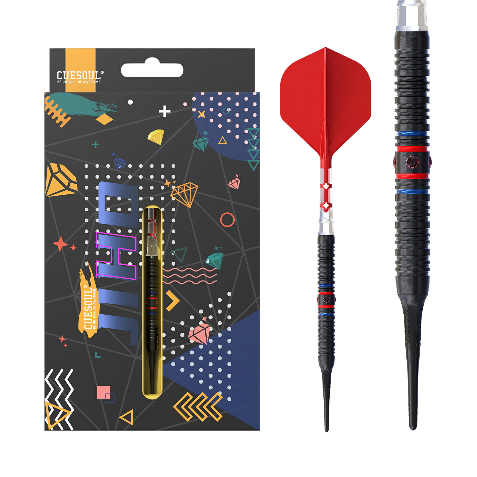 【送料無料】CUESOUL JIHO 'D2' 18g 22g 24g 26g90% タングステン鋼含み ソフトチップ スチールチップ ダーツセット ROST T19 2 色 一体型フライト