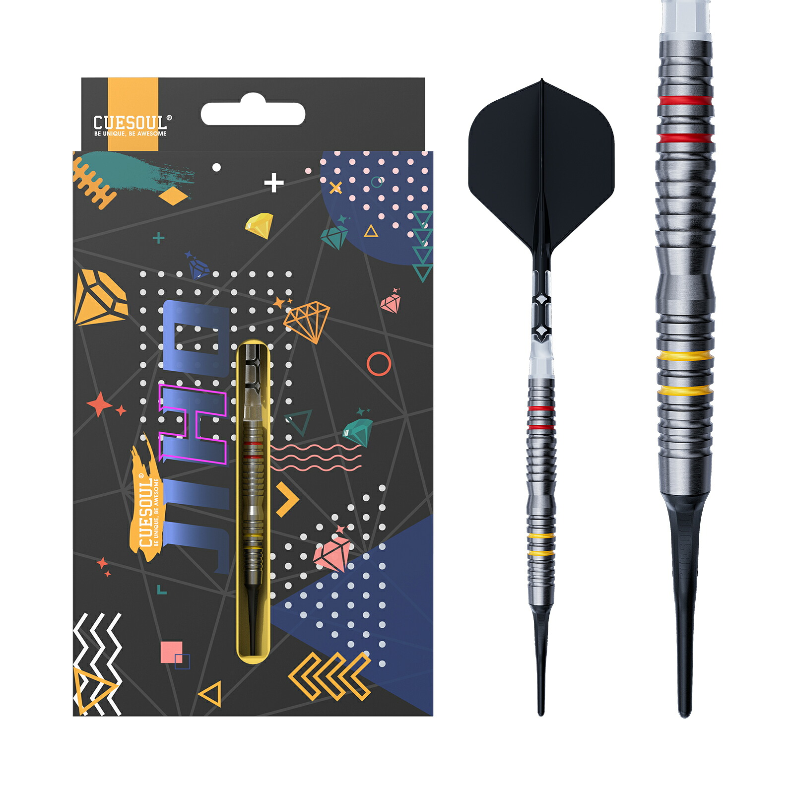 【送料無料】CUESOUL JIHO 'D3' 19g 21g 23g 25g 90% タングステン鋼含み ソフトチップ ダーツセット ROST T19 2 色 一体型フライト｜CUESOUL公式店