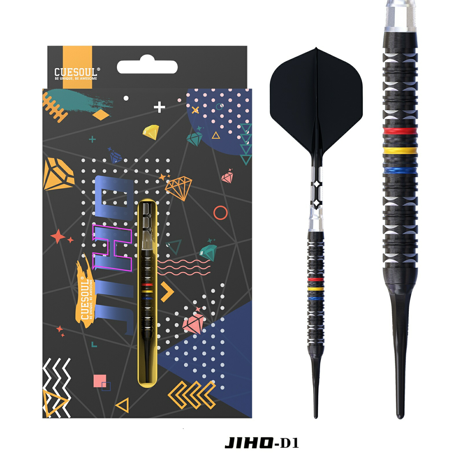 【送料無料】CUESOUL JIHO Dシリーズ ダーツ セット JIHO-D1 JIHO-D2 JIHO-D3 JIHO-D4 ソフトチップ18g 19g 20g 90% タングステン鋼含みバレル ダーツセット ROST T19 2 色 一体型フライト|CUESOUL公式店
