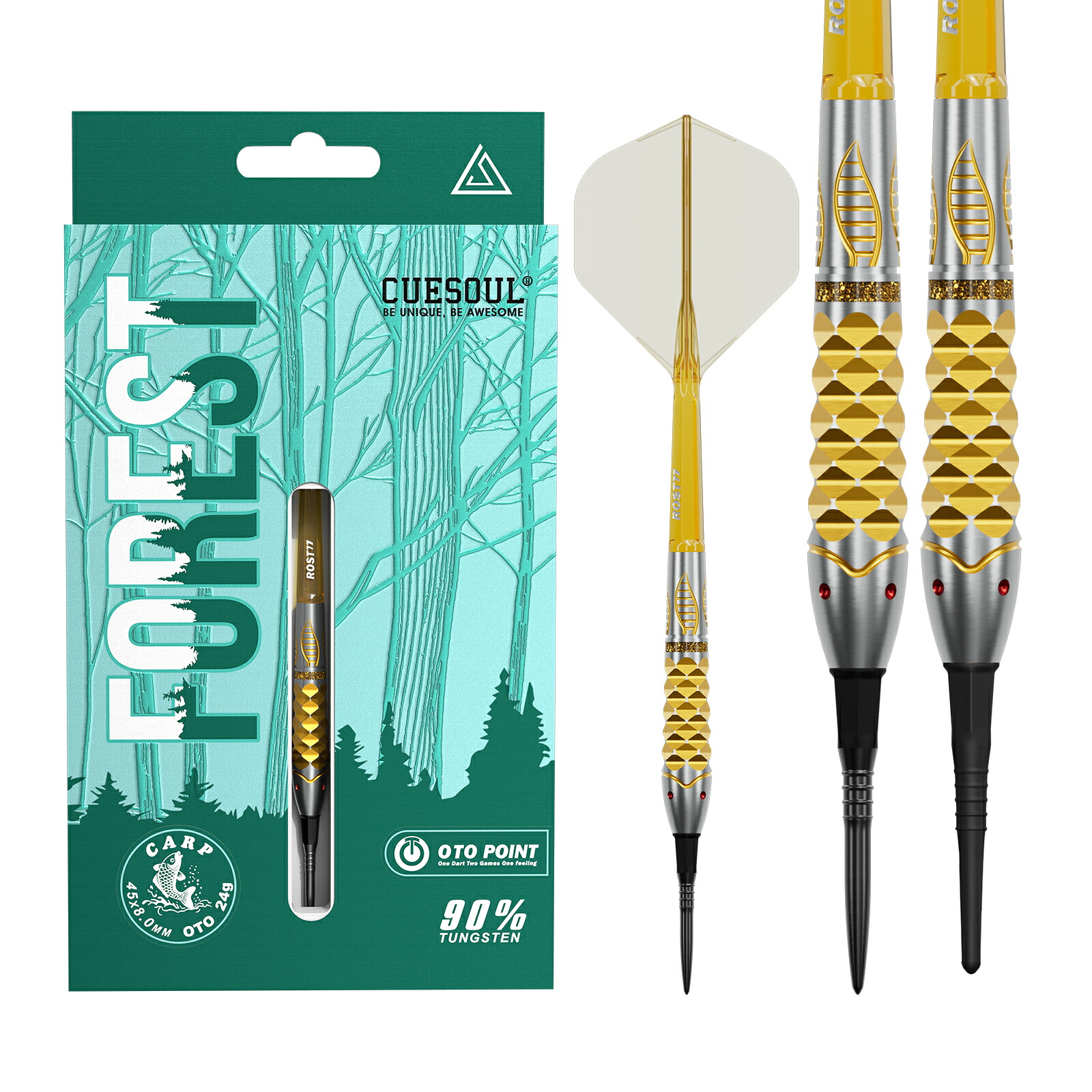 【送料無料】CUESOUL FOREST「コイ」22/24g　OTOスモールスレッドチップ 90%タングステンダーツセット チタンコーティング 透明度の高い ROST 77一体型フライト付き｜CUESOUL公式店 15,392円