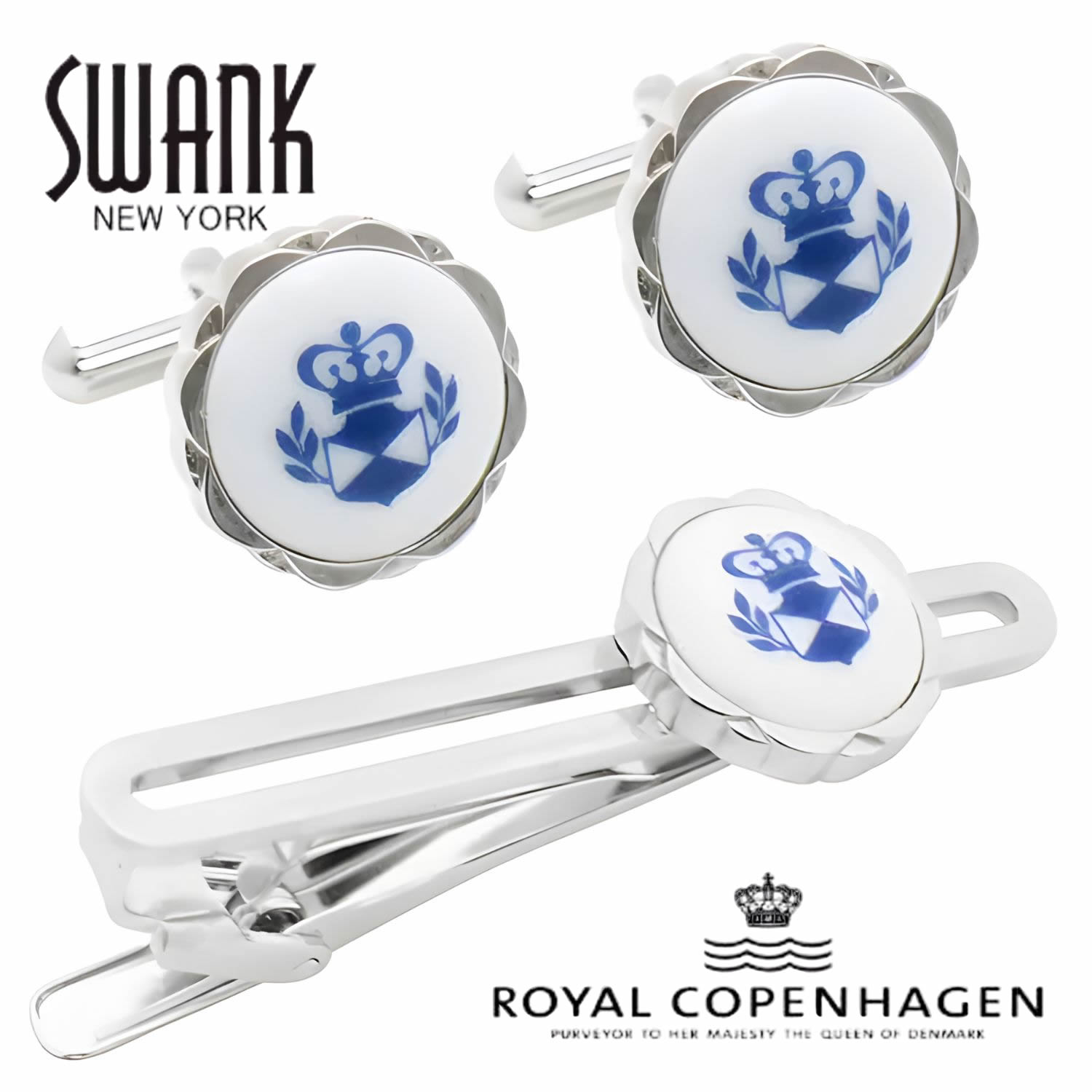 Swank \u0026 Royal Copenhagen スワンク \u0026 ロイヤルコペンハーゲン 共同研究 折り返し タイピン 仕掛けるカフスリンク カフリンクスアクセサリー メンズジュエリーギフト 差し上げ物 儀式用 御芽出度 礼服 御芽出度 冠婚葬祭 商行為 背広 メンズ 成人男性 彼 夫 新生きて行く