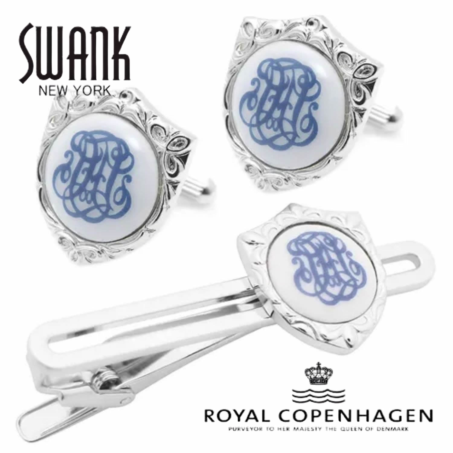 Swank \u0026 Royal Copenhagen スワンク \u0026 ロイヤルコペンハーゲン 共同研究 折り返し タイピン 仕掛けるカフスリンク カフリンクスアクセサリー メンズジュエリーギフト 差し上げ物 儀式用 御芽出度 礼服 御芽出度 冠婚葬祭 商行為 背広 メンズ 成人男性 彼 夫 新生きて行く