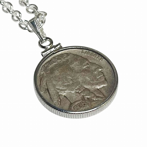 鎌倉カフス工房 アメリカ・５セント硬貨・インディアン＆バッファローシルバーネックレス メンズ neck05 結婚式 旦那 プレゼント ギフト 彼氏 父の日 誕生日プレゼント