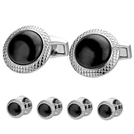 【TATEOSSIAN】オニキス 折り返し スタッズセット | TATEOSSIAN タテオシアン ACCESSORY スタッズ ブラックタイ フォーマル 添え物 しろがね色 背広 折り返し オニキス 添え物 メンズ 燕尾服 貨物輸送無料