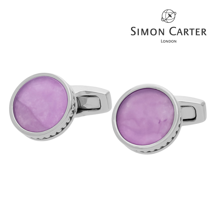 【SIMON CARTER】ラウンドプレートカフス アメジスト カフス ボタン カフスボタン 可愛い 結婚式 プレゼント 就職祝い お祝い 成人祝い 天然石 シンプル アクセサリー メンズ フォーマル 男性 礼服 サイモンカーター