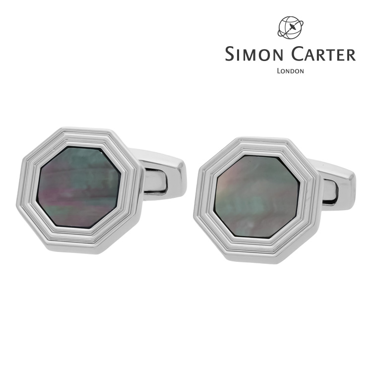 【SIMON CARTER】ヘキサゴンプレートカフス 薄墨色MOP折り返し 名取り草 カフスリンク 好いたらしい 御芽出度 差し上げ物 就職祝い事 祝い事 成年者祝い事 天然石 乳白色 分かりやすい 添え物 メンズ フォーマル 成人男性 礼服 サイモンカーター