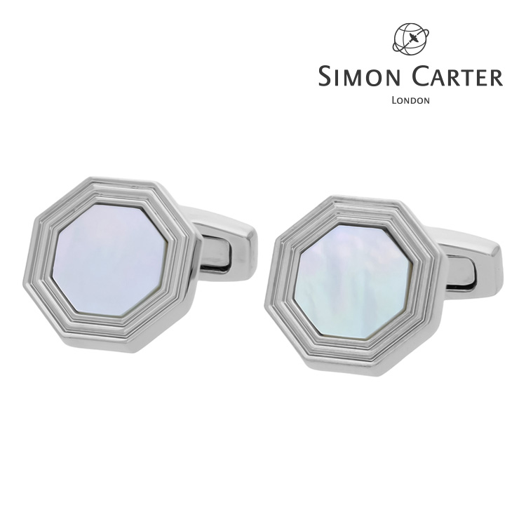 【SIMON CARTER】ヘキサゴンプレートカフス シェル カフス ボタン カフスボタン 可愛い 結婚式 プレゼント 就職祝い お祝い 成人祝い シンプル アクセサリー メンズ フォーマル 男性 礼服 喪服 サイモンカーター