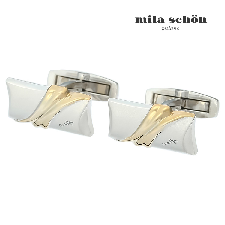 【mila schon】ダブルストライプカフス ゴールド カフス ボタン カフスボタン 可愛い 結婚式 プレゼント 就職祝い 葬式 シンプル アクセサリー メンズ フォーマル 男性 礼服 喪服 ミラショーン ミラ ショーン