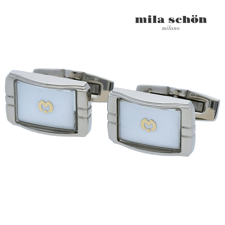 【mila schon】スクエアフレームシェルカフス ホワイト カフス ボタン カフスボタン 可愛い 結婚式 プレゼント 就職祝い 葬式 シンプル アクセサリー メンズ フォーマル 男性 礼服 喪服 ミラショーン ミラ ショーン 白蝶貝