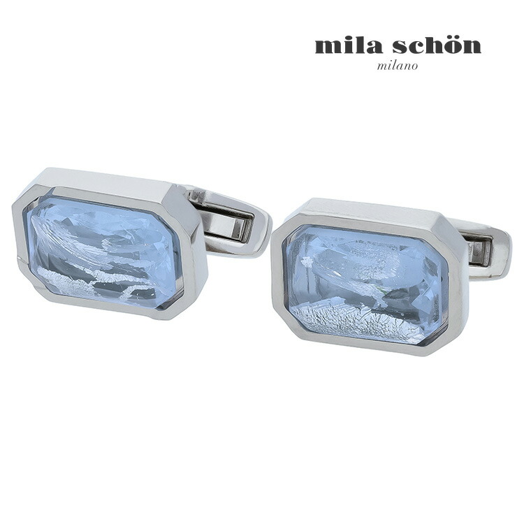 【mila schon】オクタゴンカフス ブルー カフス ボタン カフスボタン 可愛い 結婚式 プレゼント 就職祝い 葬式 シンプル アクセサリー メンズ フォーマル 男性 礼服 喪服 ミラショーン ミラ ショーン ガラス