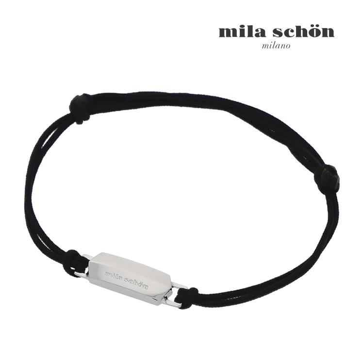 【mila schon】ブランドロゴプレートブレスレット ブラック カフス ボタン カフスボタン 可愛い プレゼント 誕生日 シンプル アクセサリー フォーマル ミラショーン ミラ ショーン ガラス ギフト 黒