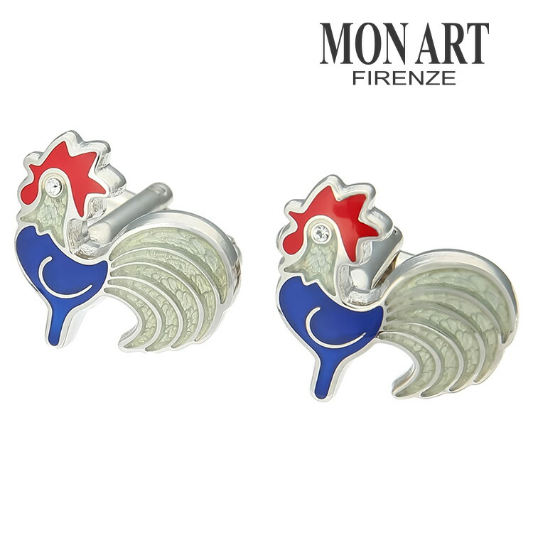 【MONART】ルースターカフス 青色折り返し 名取り草 カフスリンク 好いたらしい 御芽出度 差し上げ物 就職祝賀会 追悼式 分かりやすい 佩び物 メンズ フォーマル 成人男性 礼服 喪服 MONART モン作物