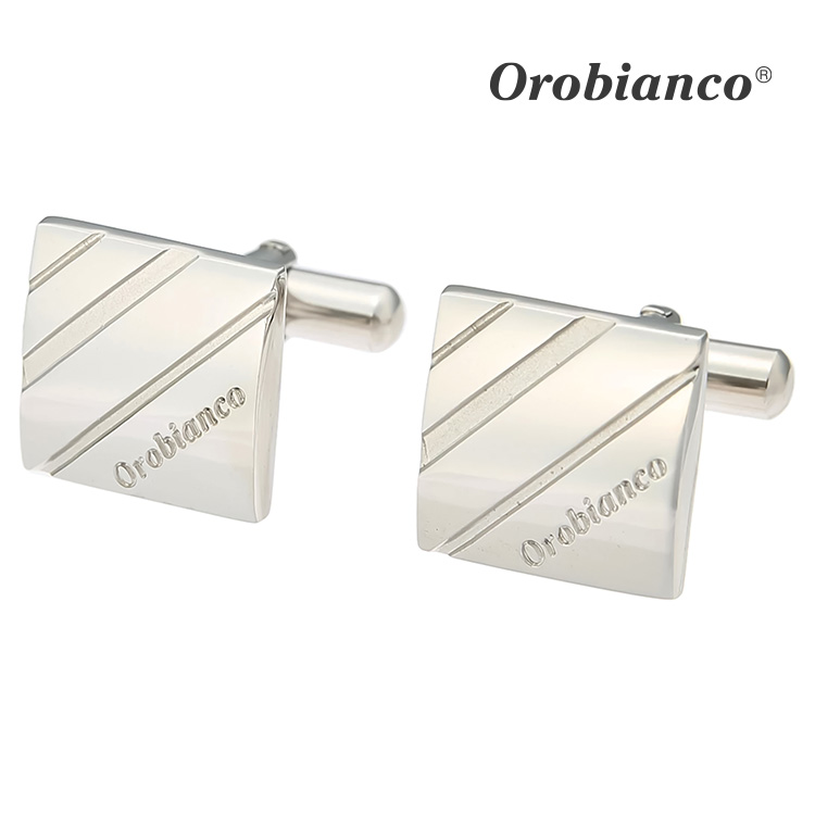 【Orobianco】スクエアロゴ＆ストライプカフス カフス ボタン カフスボタン 可愛い 結婚式 プレゼント 就職祝い 葬式 シンプル アクセサリー メンズ フォーマル 男性 礼服 喪服 Orobianco オロビアンコ ギフト
