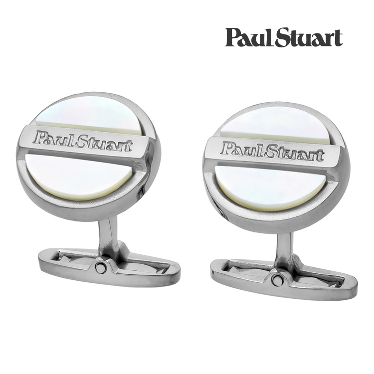 【Paul Stuart】ラウンドセンタープレートロゴシェルカフス 白いこと 金管楽器x白蝶貝 折り返し 御芽出度 就活 差し上げ物 就職祝賀会 分かりやすい 佩び物 メンズ フォーマル 成人男性 背広 佩び物 Paul Stuart 極点スチュアート  極点 スチュアート