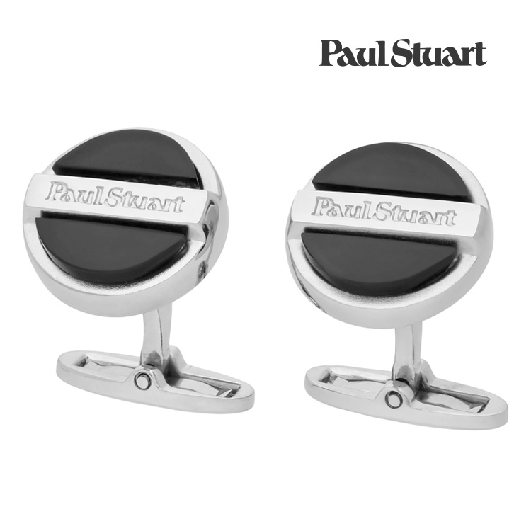 【Paul Stuart】ラウンドセンタープレートロゴオニキスカフス 黒いこと 金管楽器xオニキス 折り返し 御芽出度 就活 差し上げ物 就職祝賀会 分かりやすい 佩び物 メンズ フォーマル 背広 佩び物 Paul Stuart 極点スチュアート  極点 スチュアート