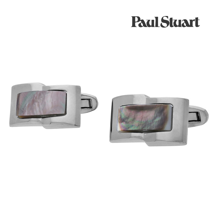 【Paul Stuart】レクタングルプレートシェルカフスグレー 金管楽器x黒蝶貝 折り返し 御芽出度 就活 差し上げ物 就職祝賀会 分かりやすい 佩び物 メンズ フォーマル 成人男性 背広 佩び物 アクセ Paul Stuart 極点スチュアート  極点 スチュアート