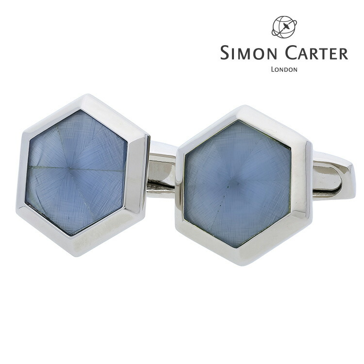 【SIMON CARTER】ヘキサゴンキャッツアイカフス ブルー カフス ボタン カフスボタン 可愛い 結婚式 プレゼント 就職祝い 葬式 シンプル アクセサリー メンズ フォーマル 男性 礼服 喪服 SIMON CARTER サイモンカーター サイモン カーター