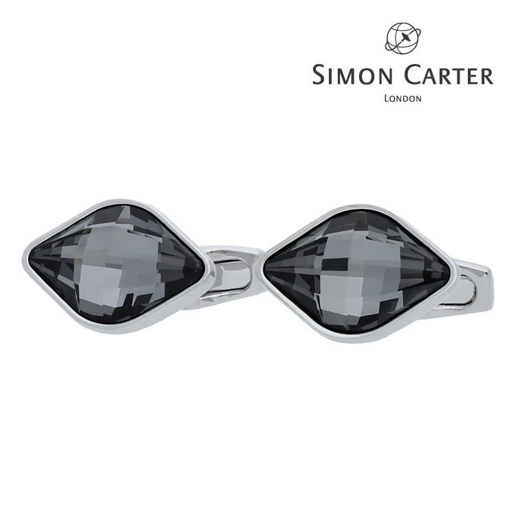 【SIMON CARTER】ロンバスシェイプカフス　ブラッククリアカラー カフス ボタン カフスボタン 可愛い 結婚式 プレゼント 就職祝い シンプル アクセサリー メンズ フォーマル 男性 礼服 SIMON CARTER サイモンカーター サイモン カーター ブラック クリア