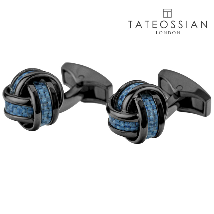 【TATEOSSIAN】カーボンノットカフス 黒いこと/ライトブルーカフス 名取り草 カフスリンク 好いたらしい 御芽出度 差し上げ物 就職祝賀会 追悼式 分かりやすい 佩び物 メンズ フォーマル 成人男性 礼服 喪服 tateossian タテオシアン 航空マイル折り返し