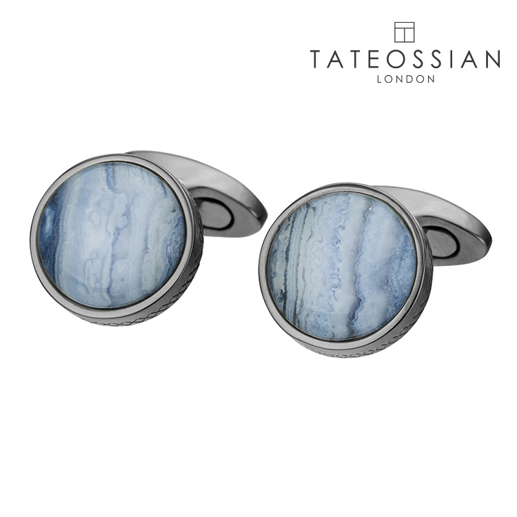 【TATEOSSIAN】ラウンドブルーレースアゲイトカフスカフス 名取り草 カフスリンク 好いたらしい 御芽出度 差し上げ物 就職祝賀会 追悼式 分かりやすい 佩び物 メンズ フォーマル 成人男性 礼服 喪服 tateossian タテオシアン