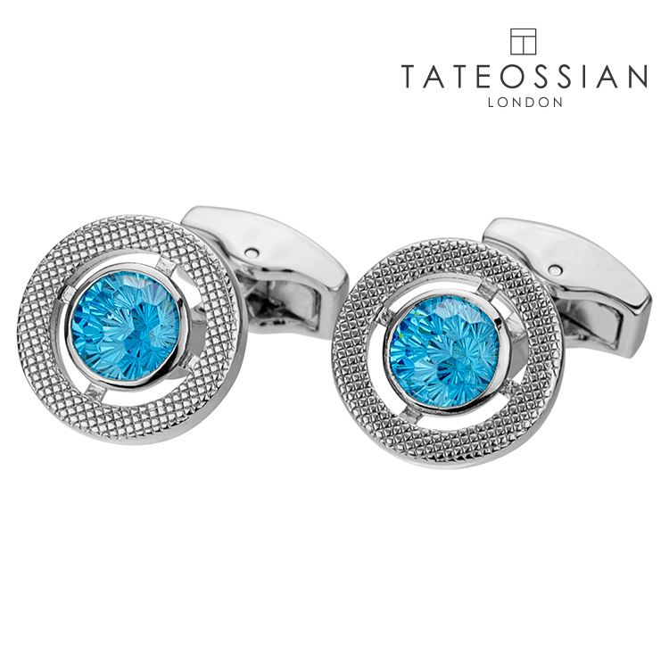 【TATEOSSIAN】ラウンドキュービックジルコニアカフス 青色折り返し 名取り草 カフスリンク 好いたらしい 御芽出度 差し上げ物 就職祝賀会 追悼式 分かりやすい 佩び物 メンズ フォーマル 成人男性 礼服 喪服 tateossian タテオシアン