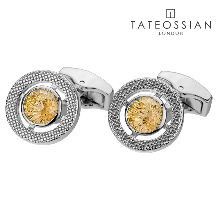 【TATEOSSIAN】ラウンドキュービックジルコニアカフス 黄色折り返し 名取り草 カフスリンク 好いたらしい 御芽出度 差し上げ物 就職祝賀会 追悼式 分かりやすい 佩び物 メンズ フォーマル 成人男性 礼服 喪服 tateossian タテオシアン