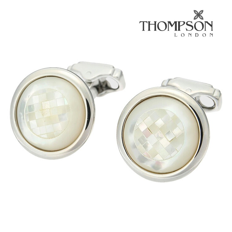【THOMPSON】ラウンドモザイクカフス 白いこと折り返し 名取り草 カフスリンク 好いたらしい 華燭の典 差し上げ物 就職祝賀会 葬儀式 分かりやすい 付属物 メンズ フォーマル 成人男性 礼服 喪服 THOMPSON トンプソン 白蝶貝