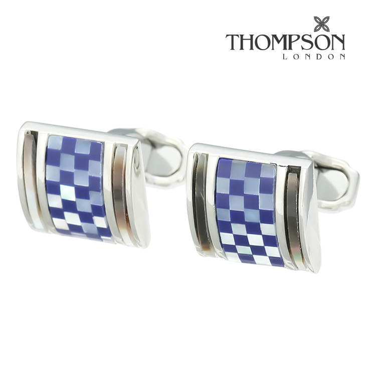 【THOMPSON】スクエアモザイクシェルカフス ブルー カフス ボタン カフスボタン 可愛い 結婚式 プレゼント 就職祝い 葬式 シンプル アクセサリー メンズ フォーマル 男性 礼服 喪服 THOMPSON トンプソン