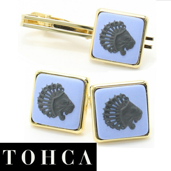 陶華 Tohca ゴールド スクウェア ライオンカメオ ブルー カフスセット タイピンセット カフス ユニーク おもしろ 面白 面白い 動物 植物シリーズ ゴールド スーツアクセサリー専門店 誕生日 プレゼント プチギフト おしゃれ カフスマニア Ingenieriaygestion Com