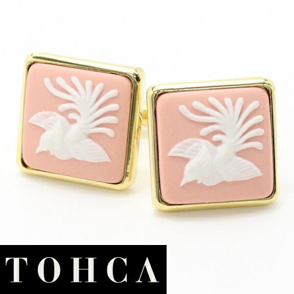 取寄品 陶華 TOHCA ゴールド スクウェア 鳳凰カメオ ピンク カフス カフスボタン カフリンクス cufflinks cuffs メンズ 男性 ユニーク おもしろ 面白 面白い 動物 植物シリーズ スーツアクセサリー専門店 誕生日 プレゼント プチギフト おしゃれ カフスマニア