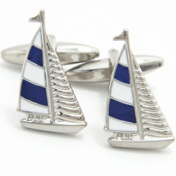 【1位】 マリンブルーと白のヨット カフス カフスボタン カフリンクス cufflinks cuffs メンズ 男性 ユニーク おもしろ 面白 面白い 乗り物 スーツアクセサリー専門店 父の日 ギフトにも 誕生日 プレゼント プチギフト おしゃれ カフスマニア