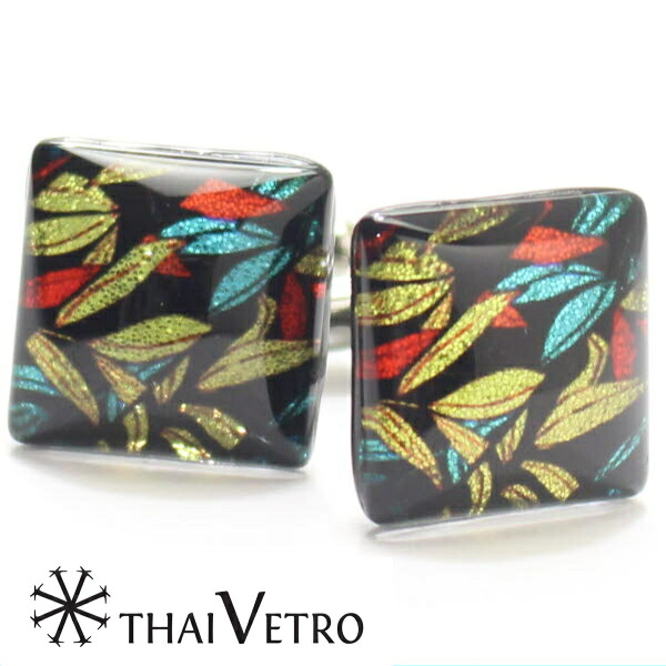 ThaiVetro カラフルな竹の葉が輝くガラス製カフス カフスボタン カフリンクス スーツアクセサリー専門店 誕生日 プレゼント プチギフト おしゃれ カフスマニア