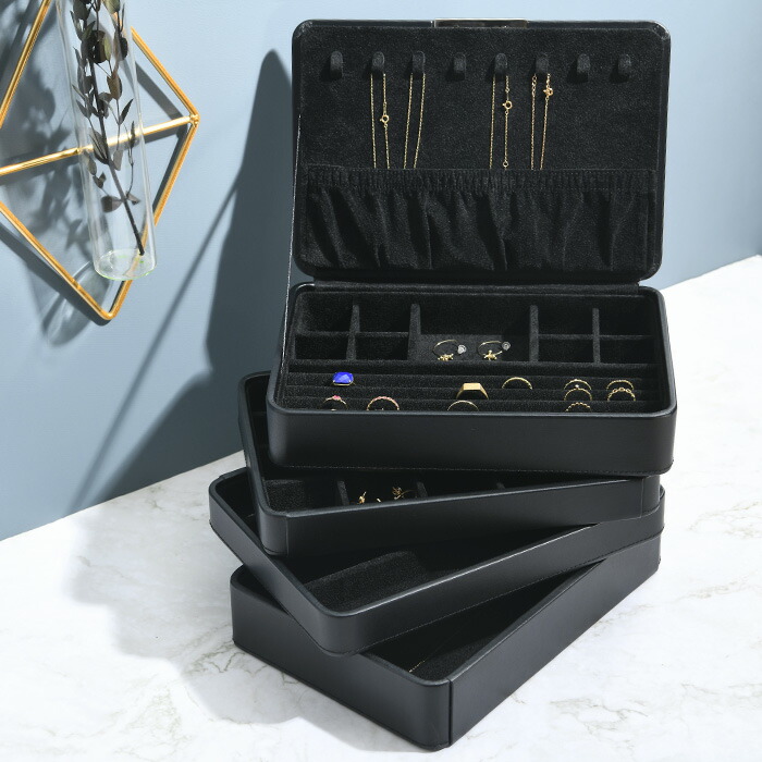 魅了 7月中旬入荷予定 ジュエリーボックス レイヤーボックス ブラック ジュエリーケース アクセサリーケース アクセサリーボックス 大容量 シンプル 収納 ブラック 黒 ネックレス ピアス リング 指輪 おしゃれ 北欧 メンズ 男性 男性用 収納ボックス ケース