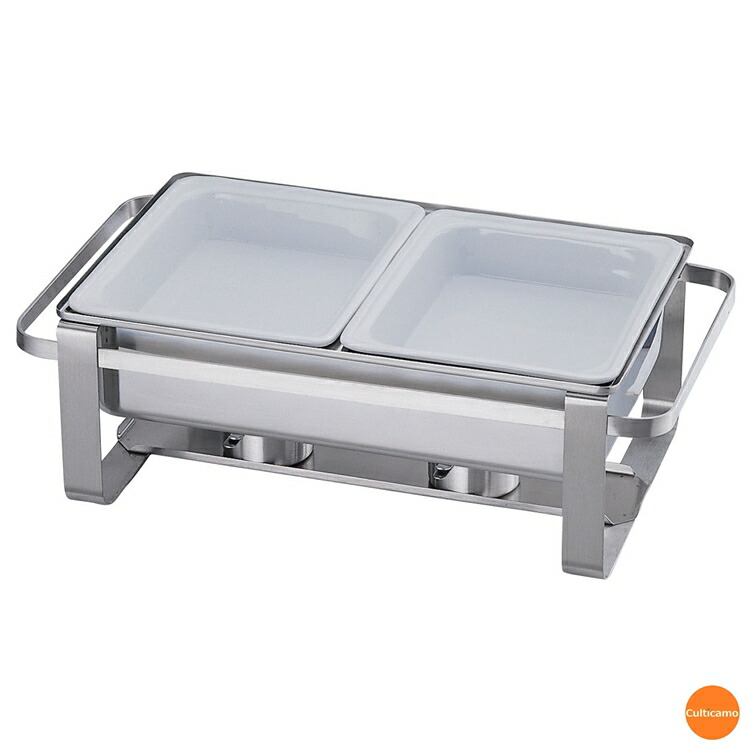 KINGO 角チェーフィング フルサイズ オープンスタイル 陶器フードパン 1/2タイプ 2102-2FN-PA210 NTE-L0<br>[関連：キンゴー 業務用 バンケットウェア チェーフィング フード ウォーマー バイキング ビュッフェ ホテル パーティー]
