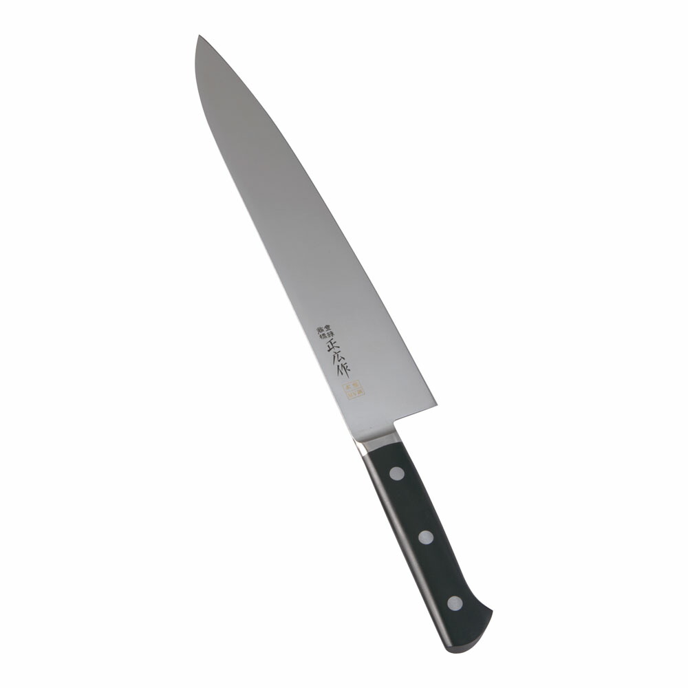 正広作　MV鋼　本焼　牛刀　両刃　27cm　14813　AMS-I2 [関連：マサヒロ MASAHIRO 日本製 抗菌 洋包丁 牛刀包丁 庖丁 精肉 ナイフ]