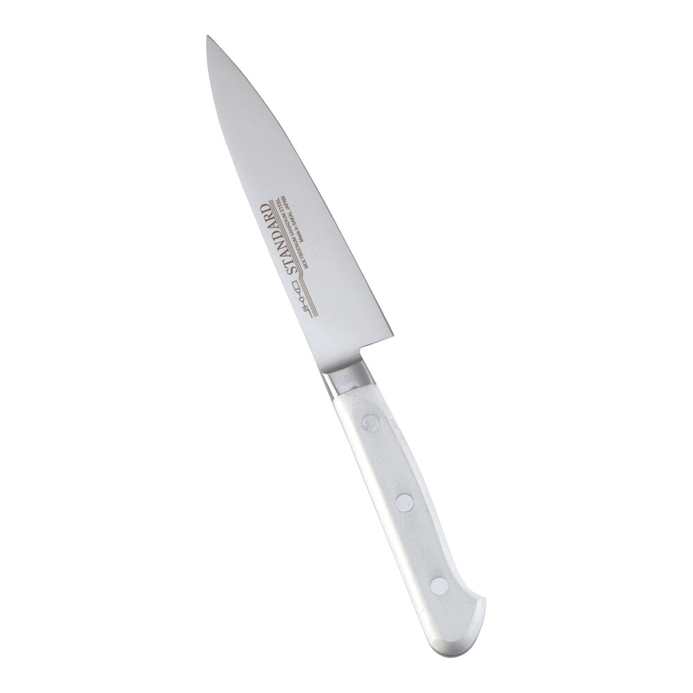 堺實光　スタンダード　抗菌　プラ柄　ツバ付　ペティナイフ　両刃　12cm　白　56161　AZT-69 [関連：JIKKO 實光 業務用 日本製 抗菌 ペティーナイフ HACCP対応 カラフル 色分け 衛生管理 食品工場]