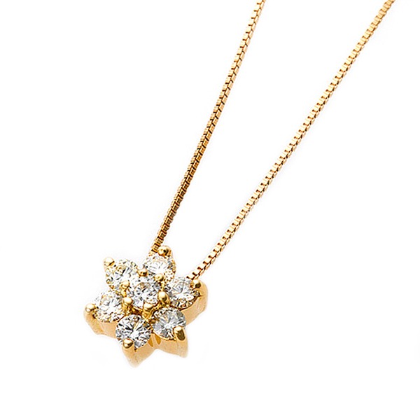 【鑑別書付】K18イエローゴールド 天然ダイヤネックレス ダイヤモンドペンダント/ネックレス0.2ct フラワーモチーフ｜カルチャーブース店