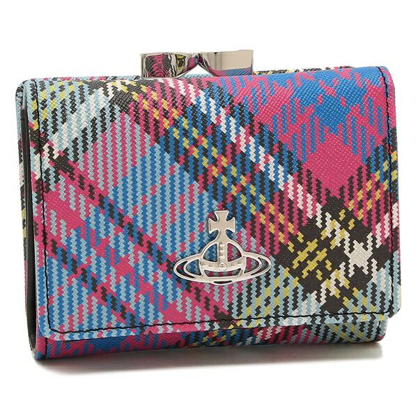ヴィヴィアンウエストウッド 三つ折り財布 バイオグリーン サフィアーノ がま口 ブルー ピンク レディース VIVIENNE WESTWOOD 51010018 S000V O102 チェック柄|AXES(アクセス)店