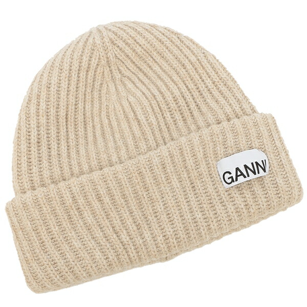 新品　正規品　GANNI ガニー　ニット帽 楽天市場】GANNI ガニー リブニットビーニー ロゴ入り ウール ニット帽
