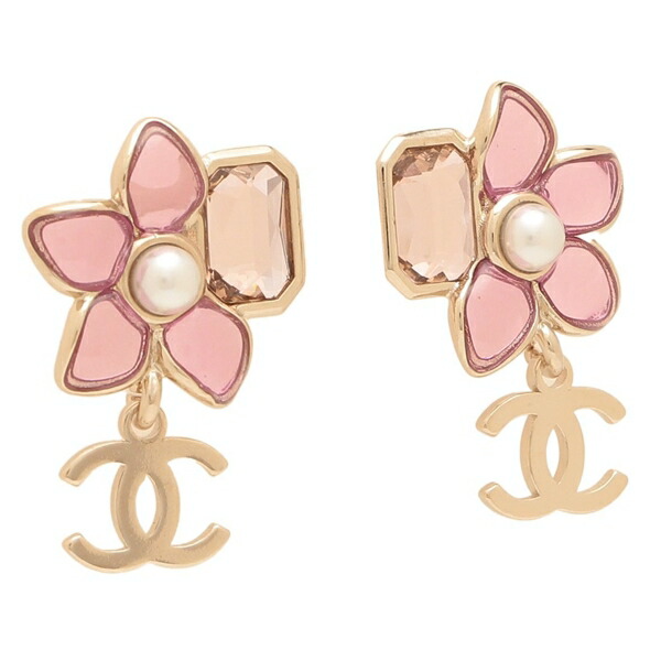 CHANEL ピアス(両耳用) ゴールド　ラインストーン　ピンク 200015187019.jpg
