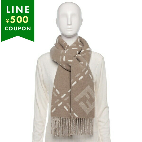 FENDI ベージュ カシミヤ　マフラー フリンジ付き FENDI（フェンディ） 未使用品 FFマフラー ストール ロゴ 総柄