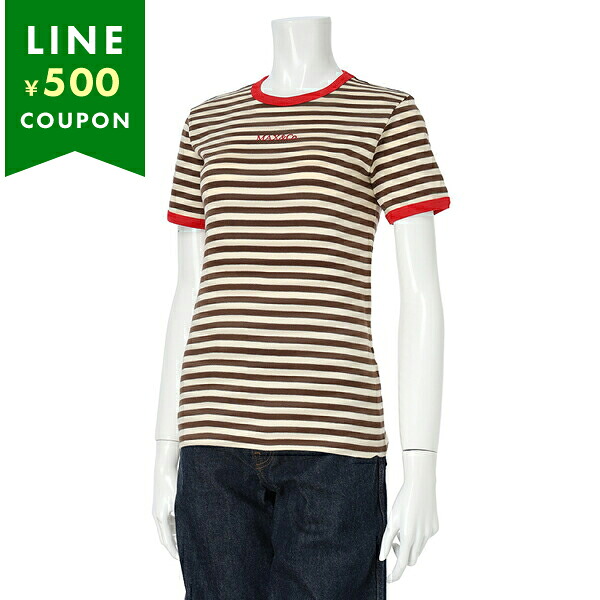 マックスマーラ Tシャツ カットソー マックスアンドコー ボーダー ロゴ イエロー ブラウン レディース Max Mara MX0285 MX046 MX752