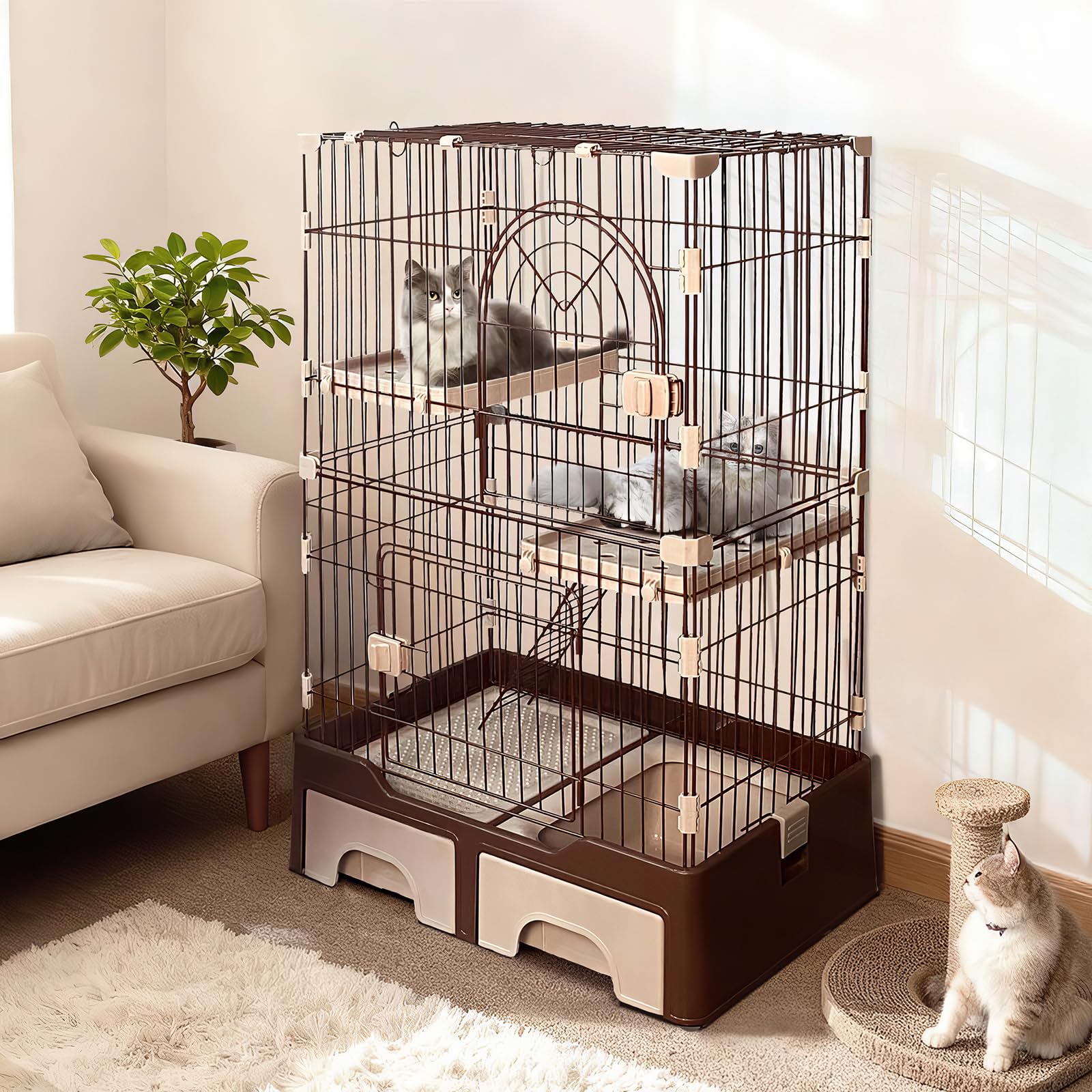 猫 ケージ キャットケージ ペットケージ トイレ付き 引き出し キャスター 3段 大型 猫用 キャットサークル コンパクト 組み立て簡単