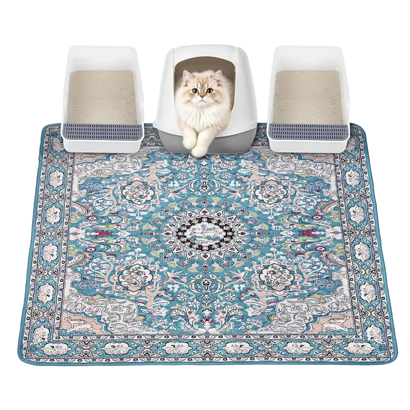 猫砂マット 再利用可能 子猫砂トラッピングマット 2枚 36インチx36インチ 洗える猫用マット 防水&滑り止め キャットボックス対応