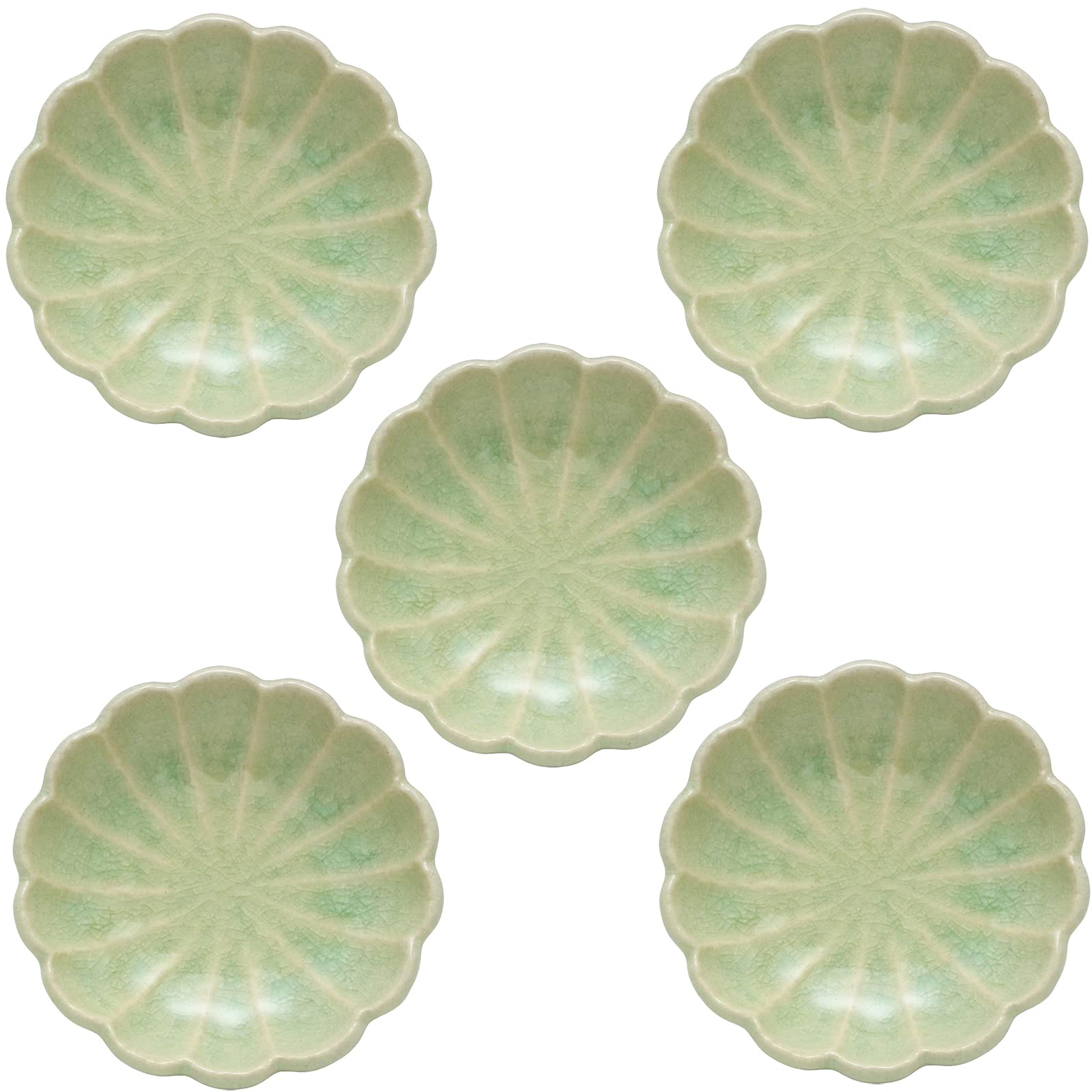 菊花 小皿 ミニプレート 直径約9cm 薄緑 食器セット 5枚組 日本製