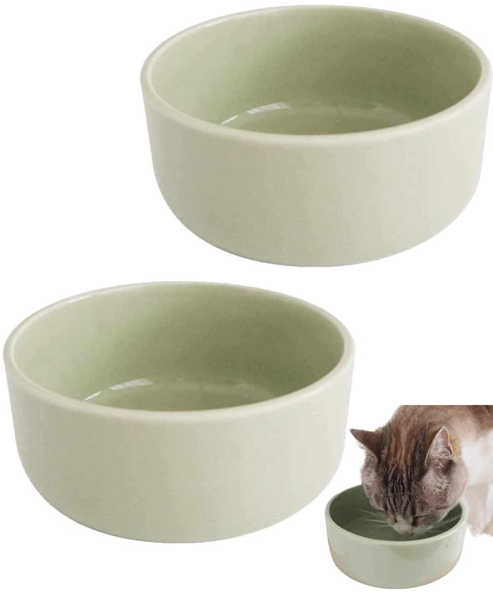 ヘルスウォーターボウルＭサイズ2個セットグリーンカラー 水飲み用の猫食器 猫 犬 ペット陶器製食器のお椀 お皿
