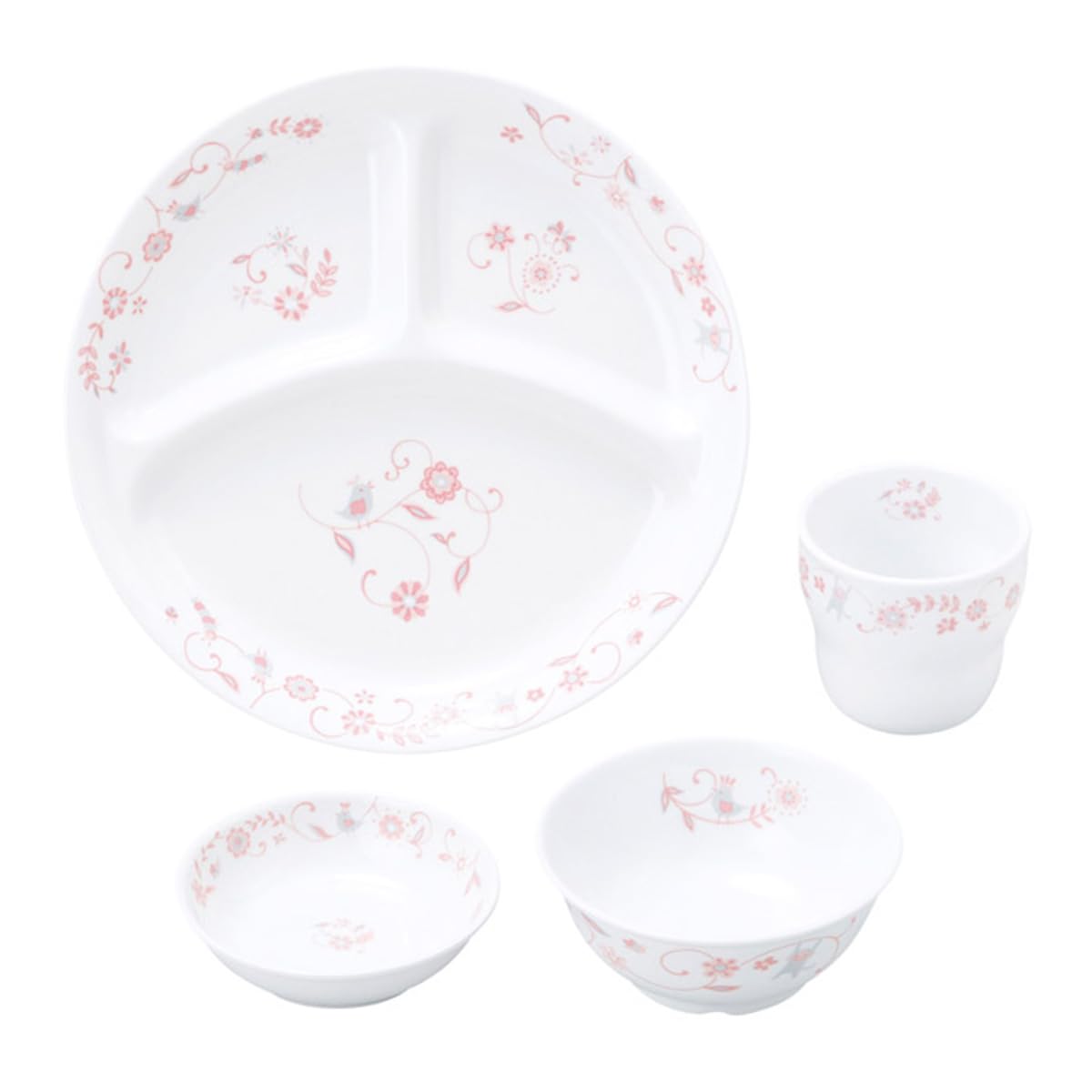強化磁器食器4点セット (食洗機・レンジ対応) ピンク